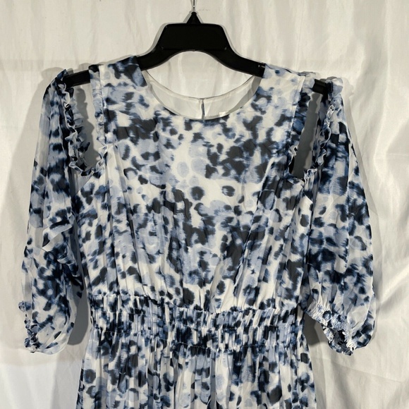 NEW Eliza J [‎ PLUS 16W ] Leopard Print Cold-Shoulder A-line Dress in White - Picture 10 of 16